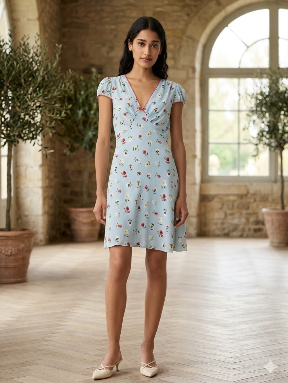 Gap x DOEN Blue Dublin Floral Mini Dress Short Sleeve Fit Flare Size 12